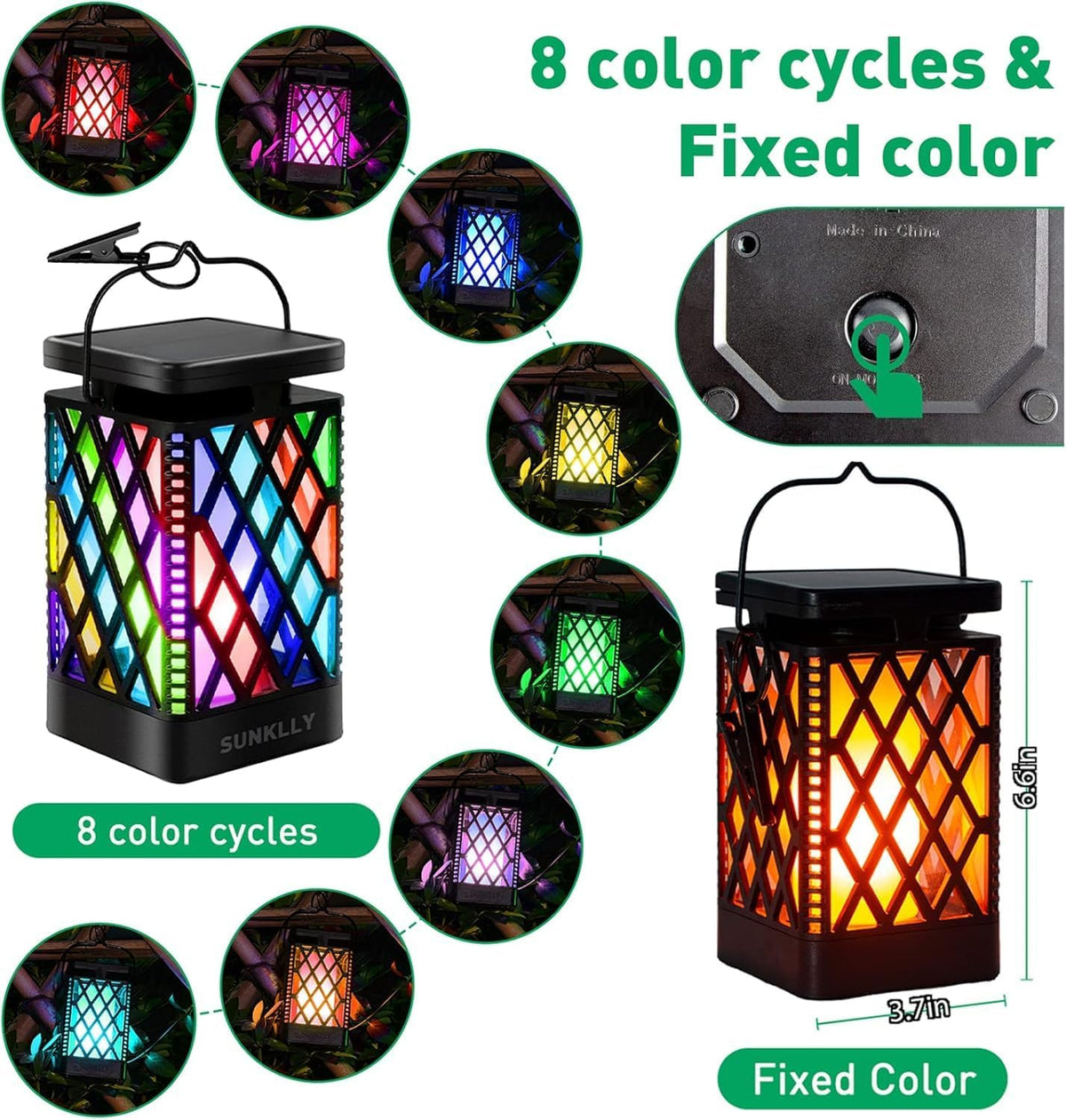 Solar Lanterns-Sunklly Hanging Solar Lights Color Changing & Fixed 9 Modes Waterproof Hanging Lanterns Outdoor Lights Flickering Flame Camping Lanterns Decoration for Garden Patio Pathway(2 Pack)