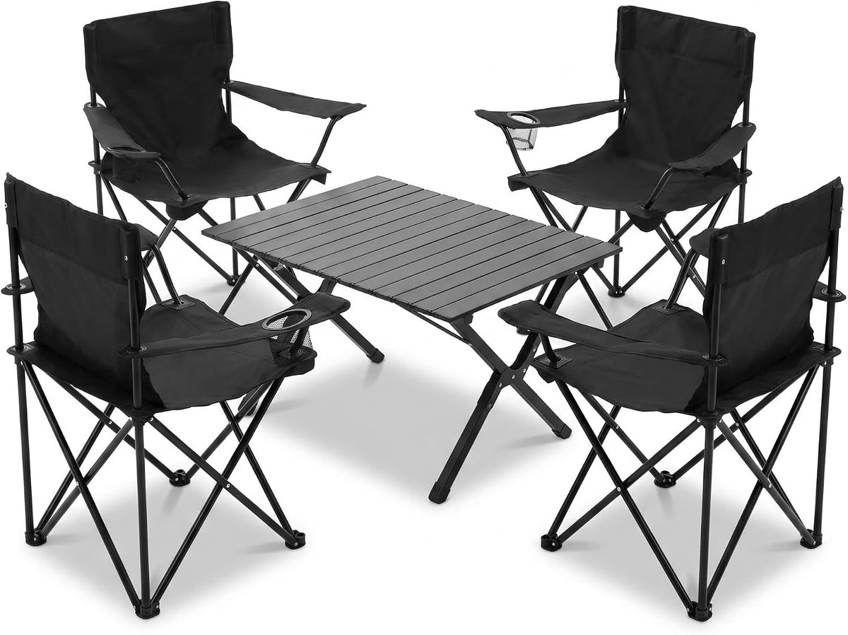 4 Pack Folding Camping Chairs for Adults, Foldable Portable Lawn Chairs with Carry Bag & Cup Holder, Compact Design for Camp,Beach, Picnics,and Fishing Supports 300LBS（Black）