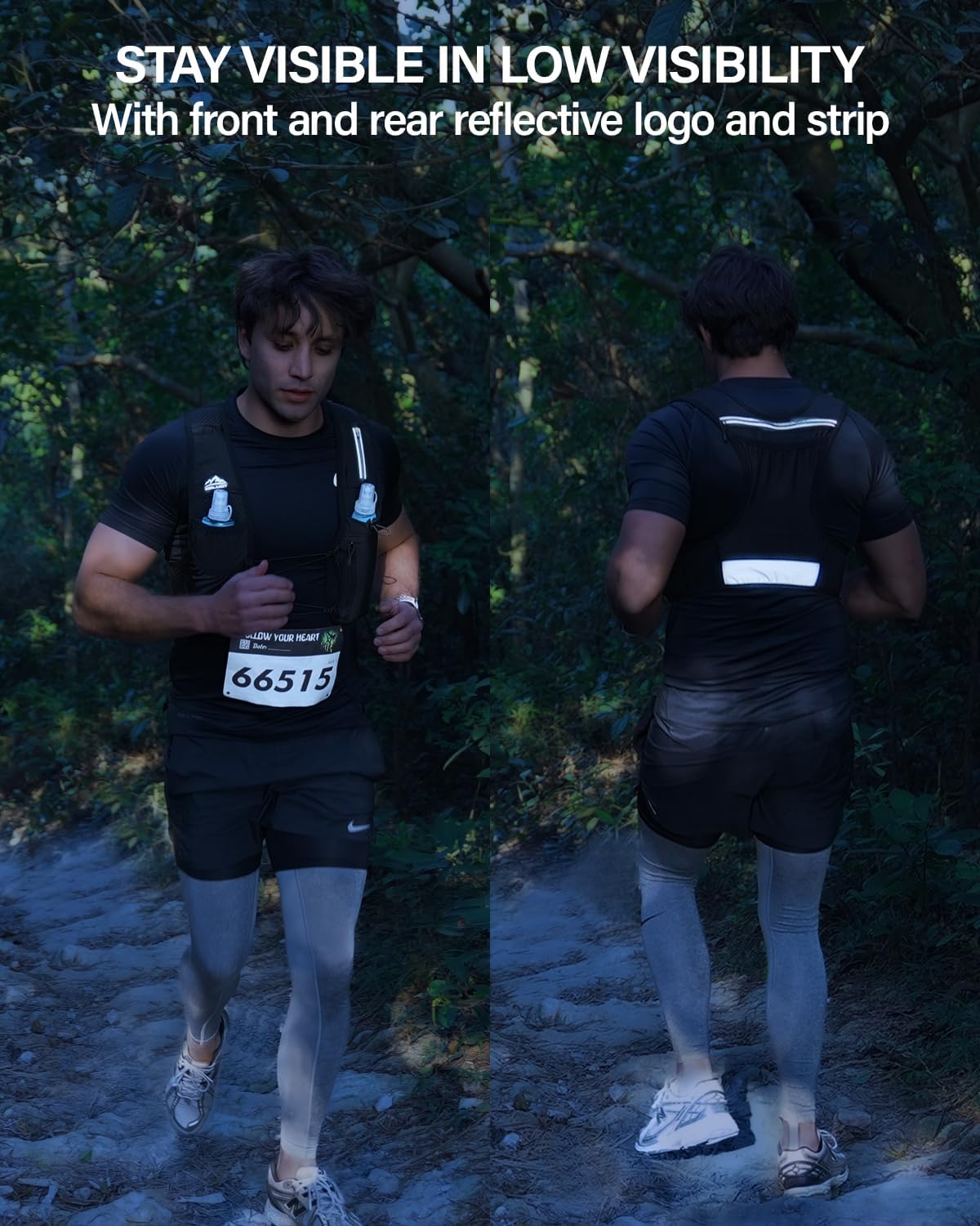 Zelvot Running Vest for Women Men, US Patent, Adjustable Chest Straps Running Hydration Vest with 500ml Soft Flask, Lightweight Reflective Hydration Backpack for Marathon