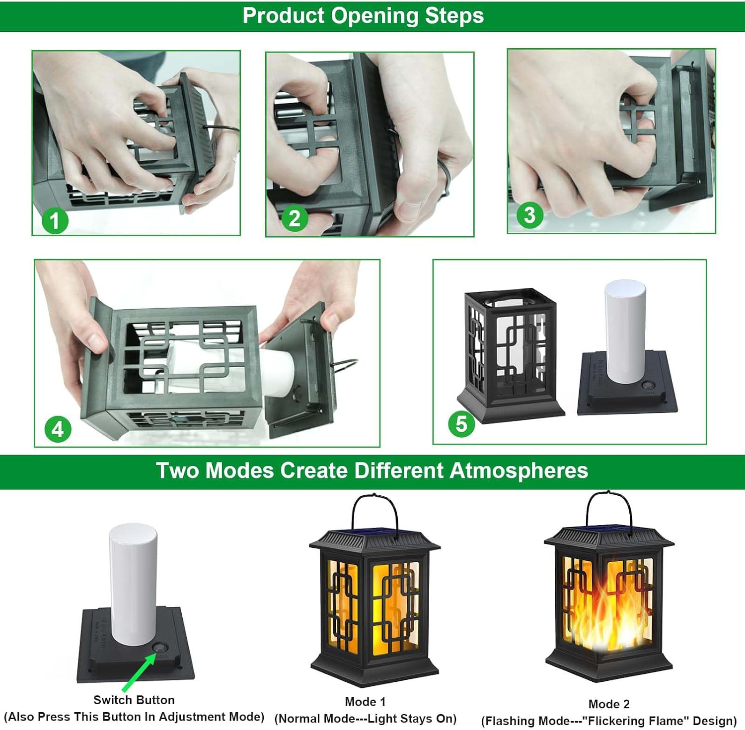 Solar Lanterns Outdoor Waterproof, Hanging Solar Lights 2 Pack