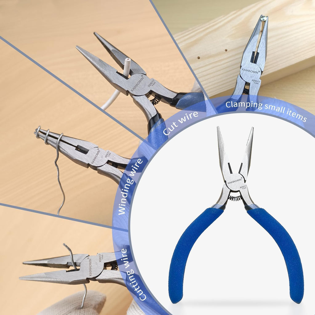KAIHAOWIN 5" Mini Needle Nose Pliers - 10 Pack, Small Precision Pliers Set for Jewelry Making & Crafts, Spring Loaded Long Nose Pliers with Wire Cutter, Rustless High Carbon Steel for Bulk Projects