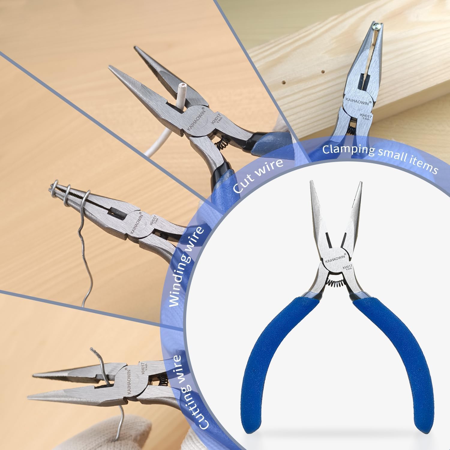 KAIHAOWIN 5" Mini Needle Nose Pliers - 10 Pack, Small Precision Pliers Set for Jewelry Making & Crafts, Spring Loaded Long Nose Pliers with Wire Cutter, Rustless High Carbon Steel for Bulk Projects