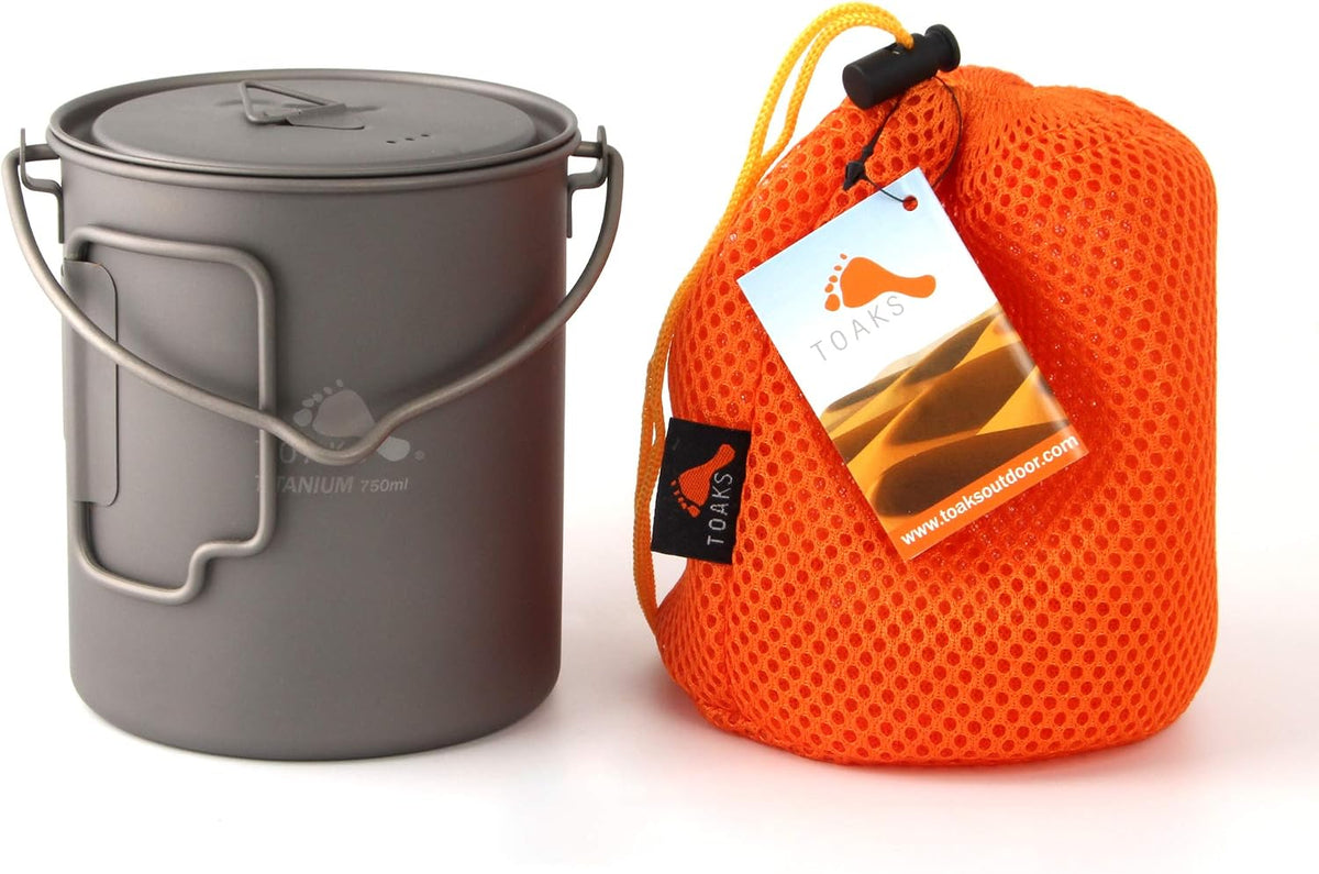 TOAKS Titanium 750ml Pot with Bail Handle for Ultralight Camping, Backpacking Cookware and Mug