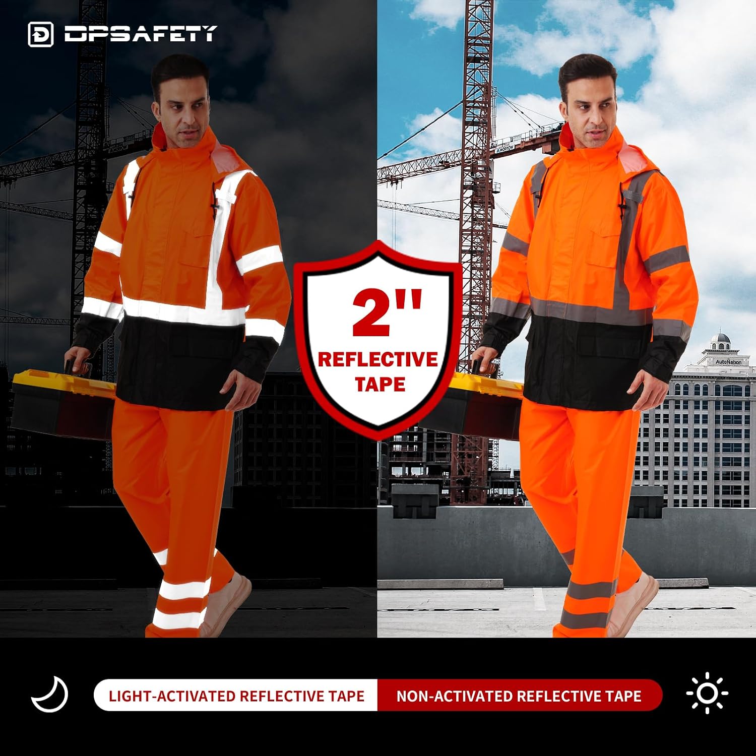 Hi Vis Safety rain Jacket，Reflective Class 3 Rain coat with Inner Mesh Lining and Pockets High Visibility Waterproof work Rain Suits for men&women（Tangerine,4XL/5XL）
