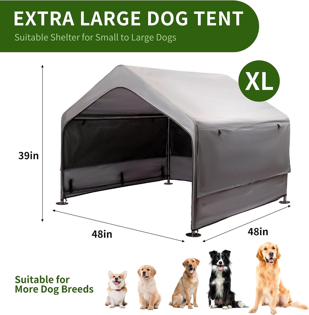 Summertrail Extra Large Dog House Outside, Dog Shade Shelter Tent Outdoor | Doghouse Canopy with Three-Sided Breathable Mesh Windows, Waterproof Pet Shade Shelter for Small Animal 4'x 4'x 3.3' Grey