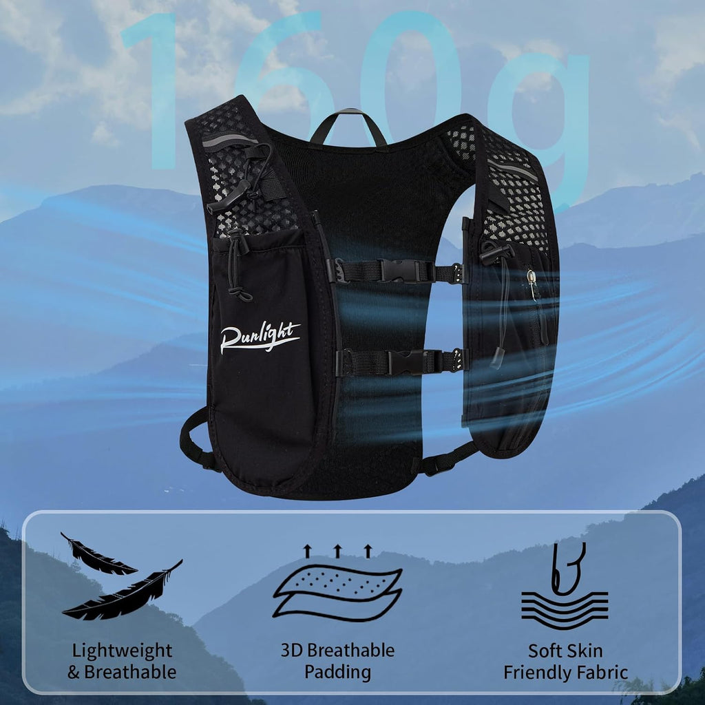 Runlight Running Vest for Women Men, Adjustable Hydration Backpack Breathable Reflective with 1.5L Water Bladder for Hiking, Trail, Running, Marathons, Cycling