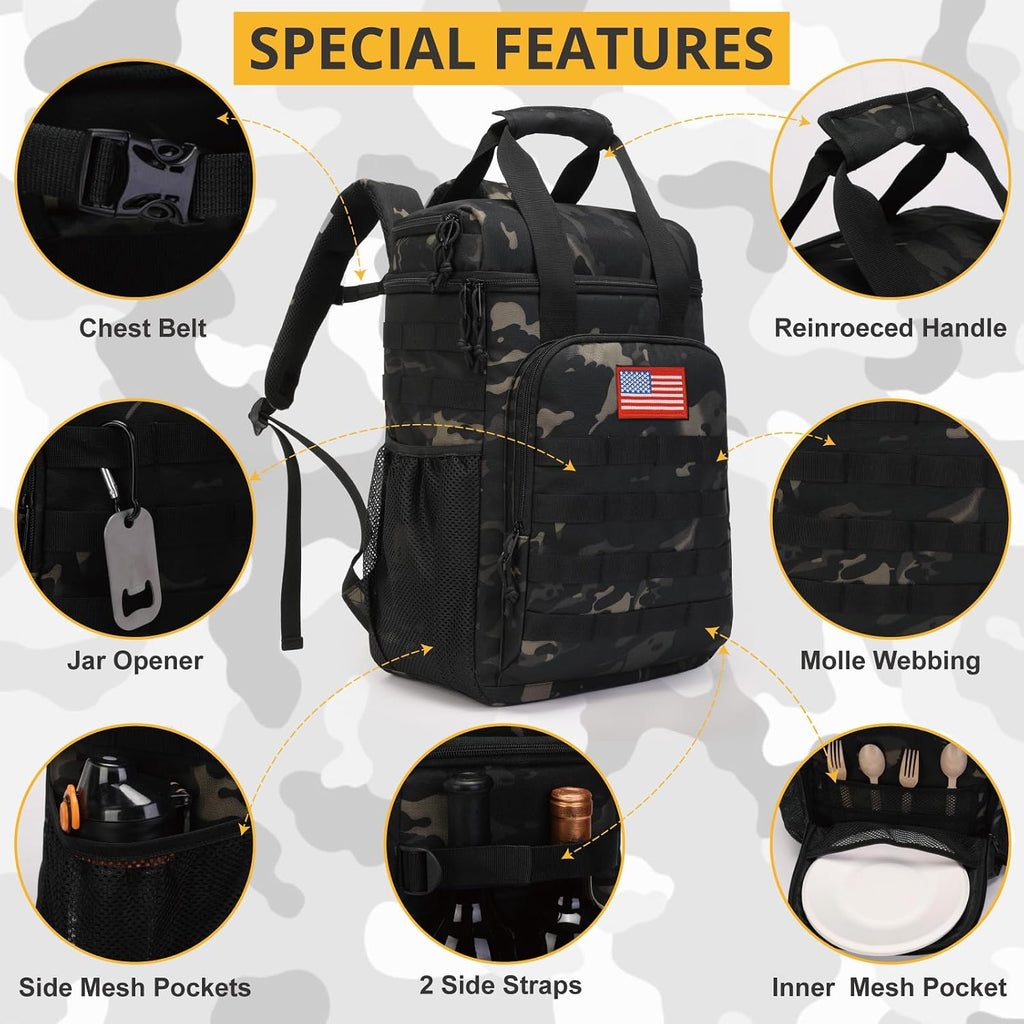 Tactical Backpack Cooler,25L Lunch Ice Chest with Handle for Men Adult Work