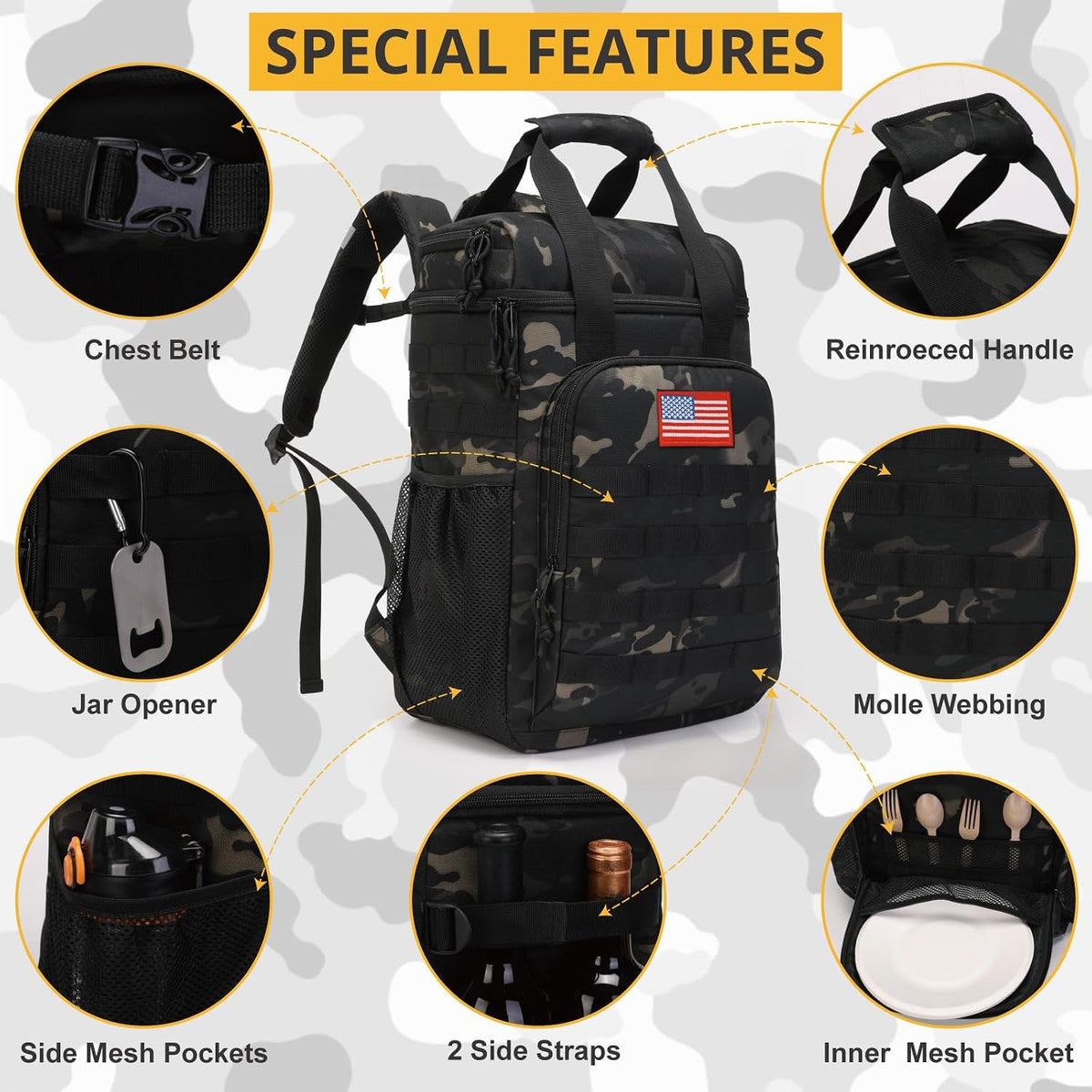 Tactical Backpack Cooler,25L Lunch Ice Chest with Handle for Men Adult Work