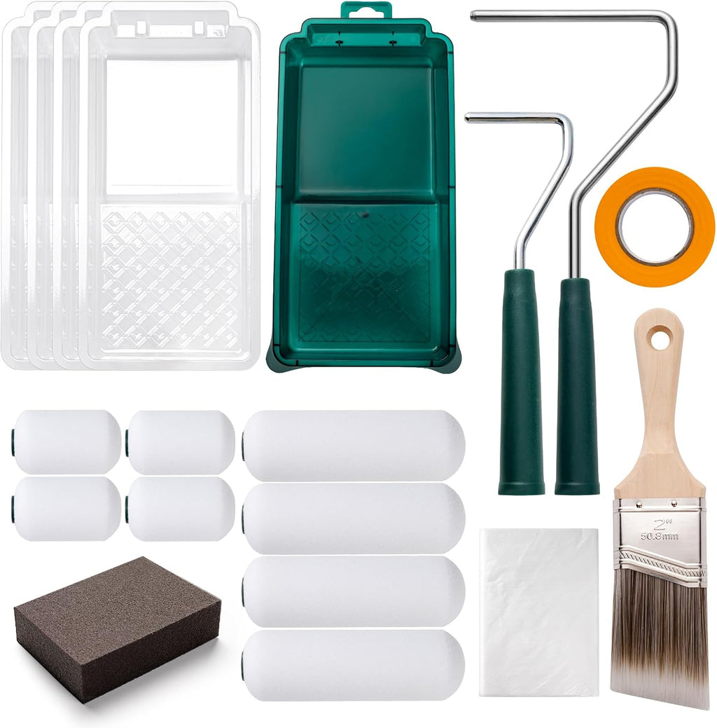 Paint Roller Kit, 19 Pack, 4"2" Small Foam Roller, Paint Brush