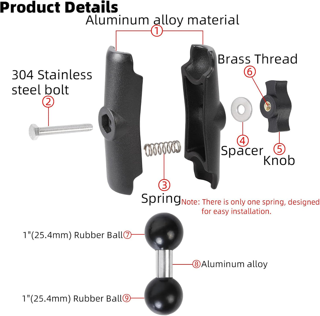 Double Socket Arm with 1" Double Ball Adapter Compatible with RAM B Size Mounts, 360° Rotation Extension Rod for Phone Holder, Tablet Mount, for Bike, Motorcycle, Truck (5.5" Middle Adapter)