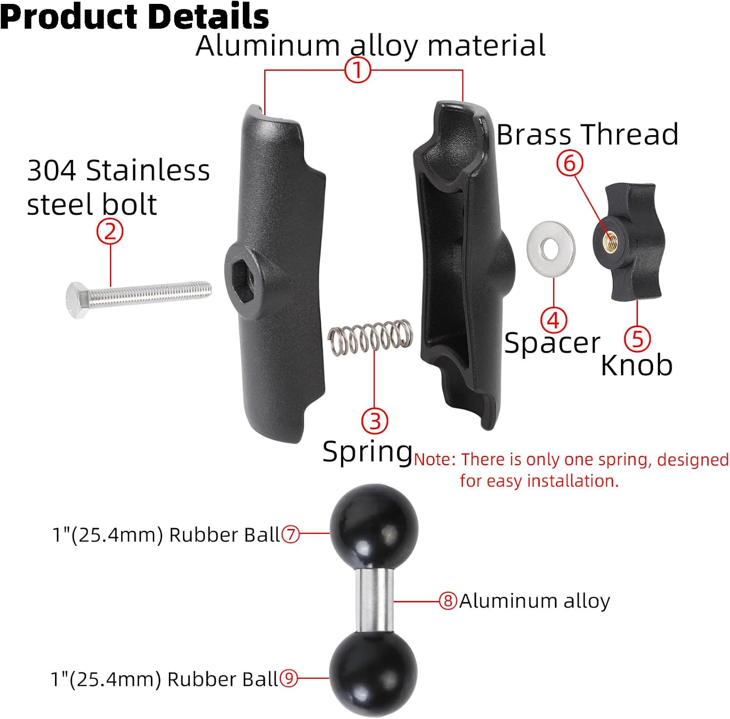 Double Socket Arm with 1" Double Ball Adapter Compatible with RAM B Size Mounts, 360° Rotation Extension Rod for Phone Holder, Tablet Mount, for Bike, Motorcycle, Truck (5.5" Middle Adapter)