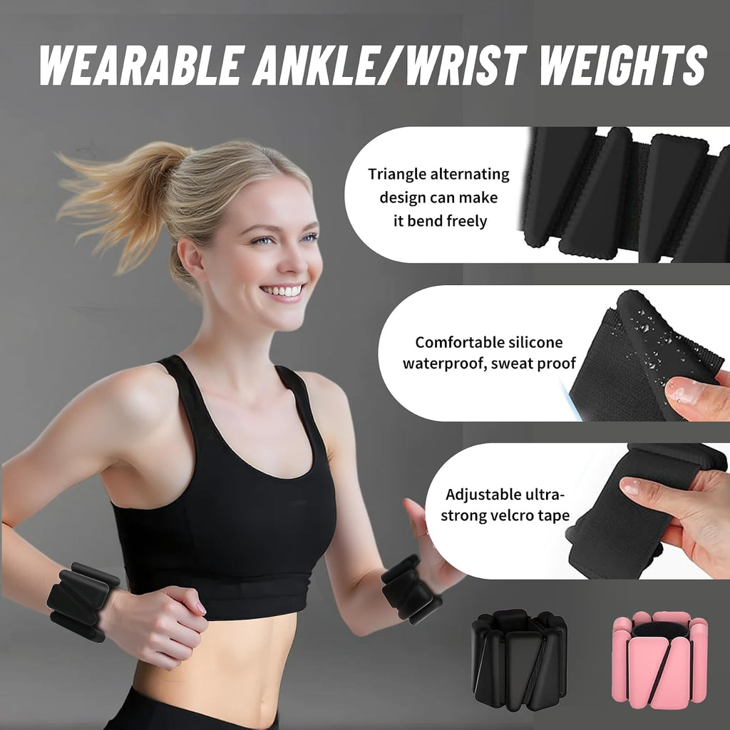 Ankle Weights 2 lb Set for Women & Men - Adjustable Wrist/Leg Weights with Soft Neoprene & Metal D-Ring, Sweat-Proof for Walking Running Pilates HIIT At Home Workout