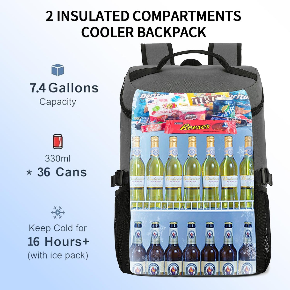 Kalesi Cooler Backpack 36 Cans Lightweight Insulated Backpack Cooler Leak-Proof Travel Camping Lunch Backpack Outdoor Cutlery Backpack for Men and Women