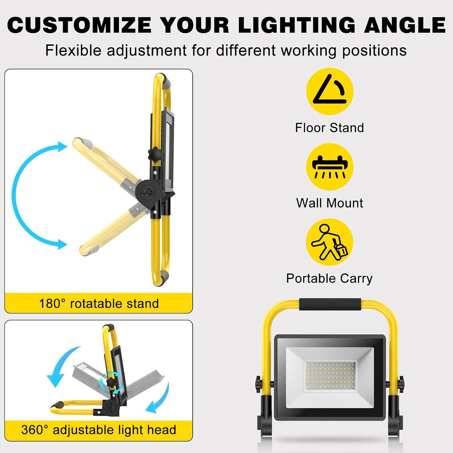 LED Work Light 10000 Lumens, Portable Work Light with Stand, 72 LED COB 6500K, IP66 Waterproof Outdoor Lights, 360° Adjustable Mechanic Light for Garage, Construction, Camping, Shop Lights for Garage