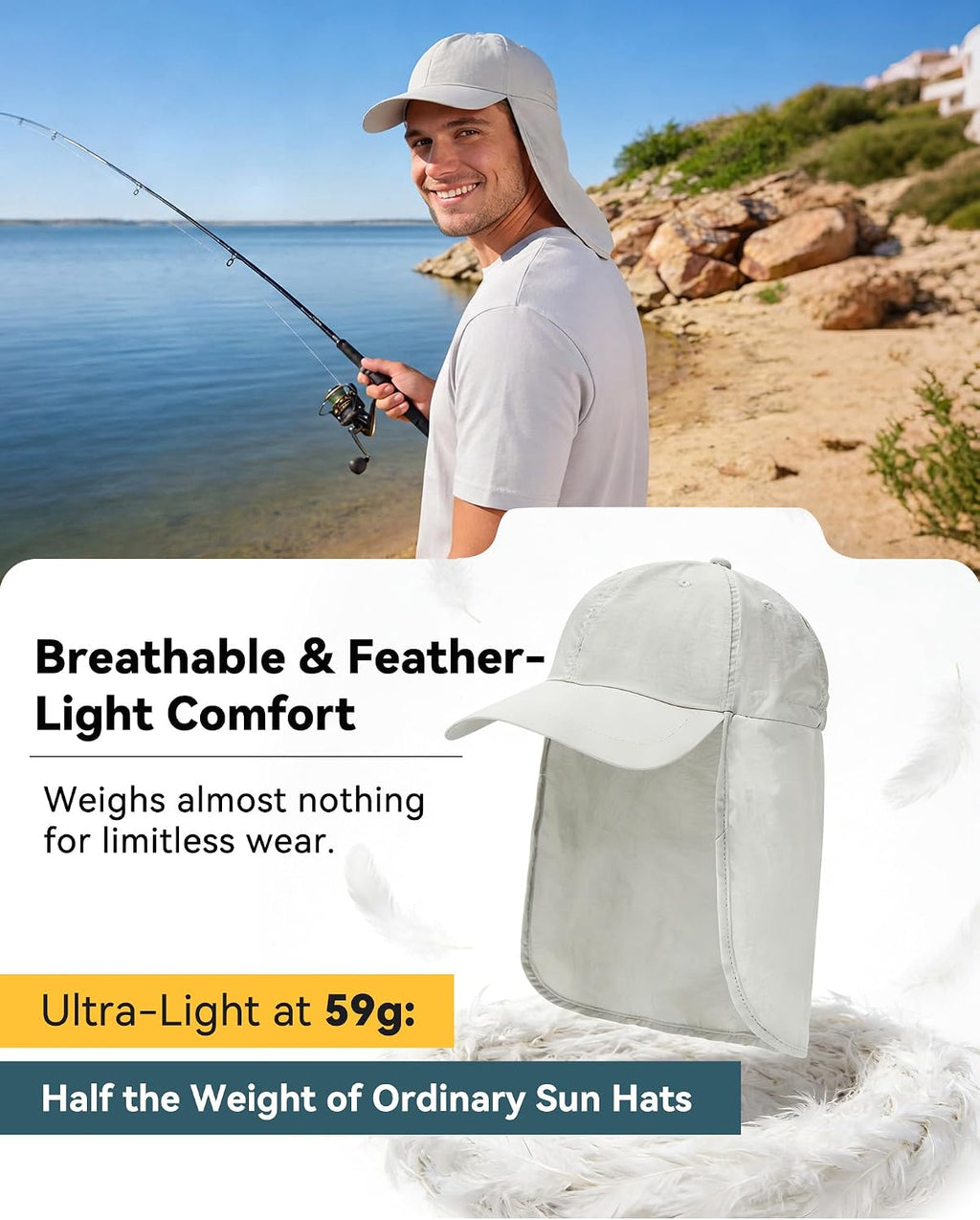 Zando UPF 50+ Sun Hats with Neck Flap for Men, Baseball Cap