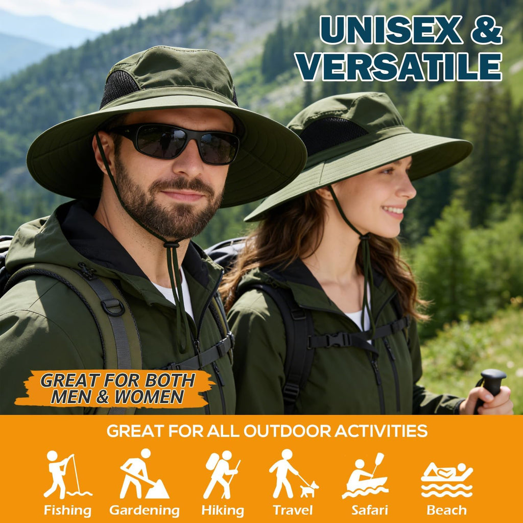 Wide Brim Sun Bucket Hat, Waterproof Boonie Hat for Men & Women