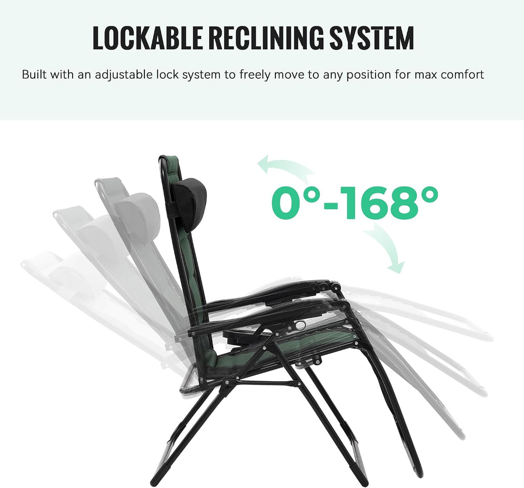 JEAREY Zero Gravity Chair, Oversized Padded Recliner - Black/Dark Green