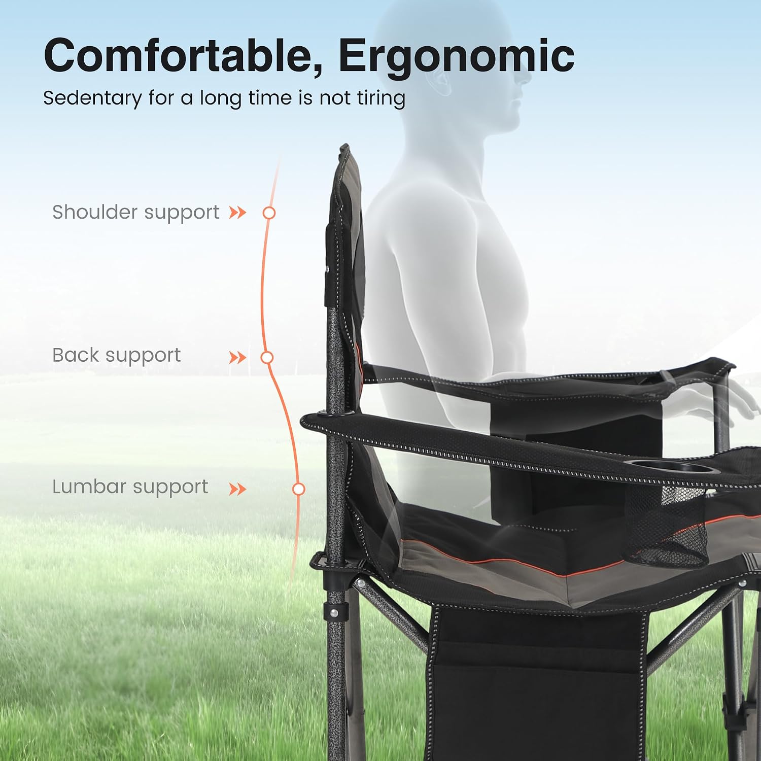 Heavy Duty Oversized Portable Folding Camping Chairs Support 450 LBS Black