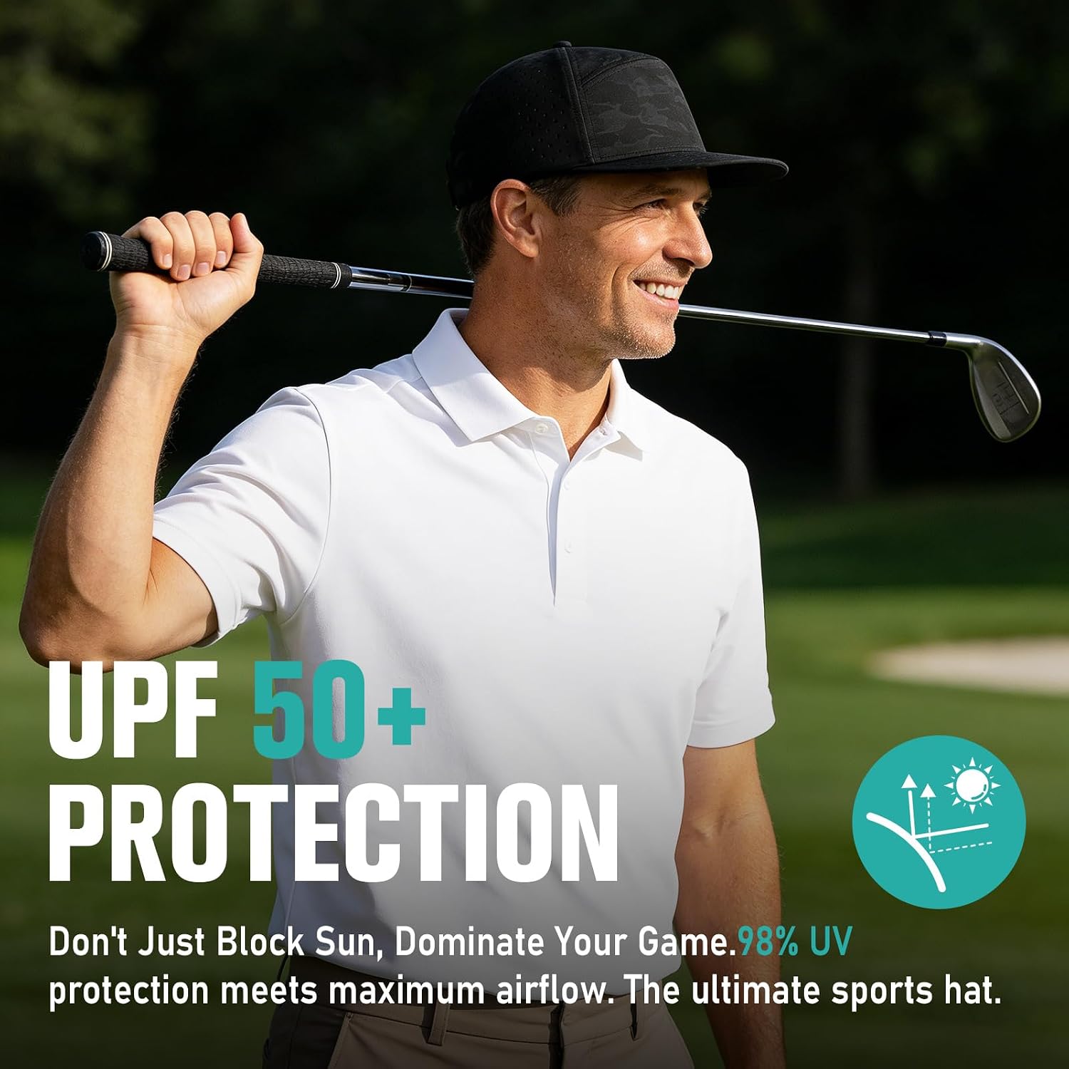 AOPREL Flat Brim Baseball Cap for Men Adjustable Water-Resistant Performance Hat with Breathable Laser Perforated