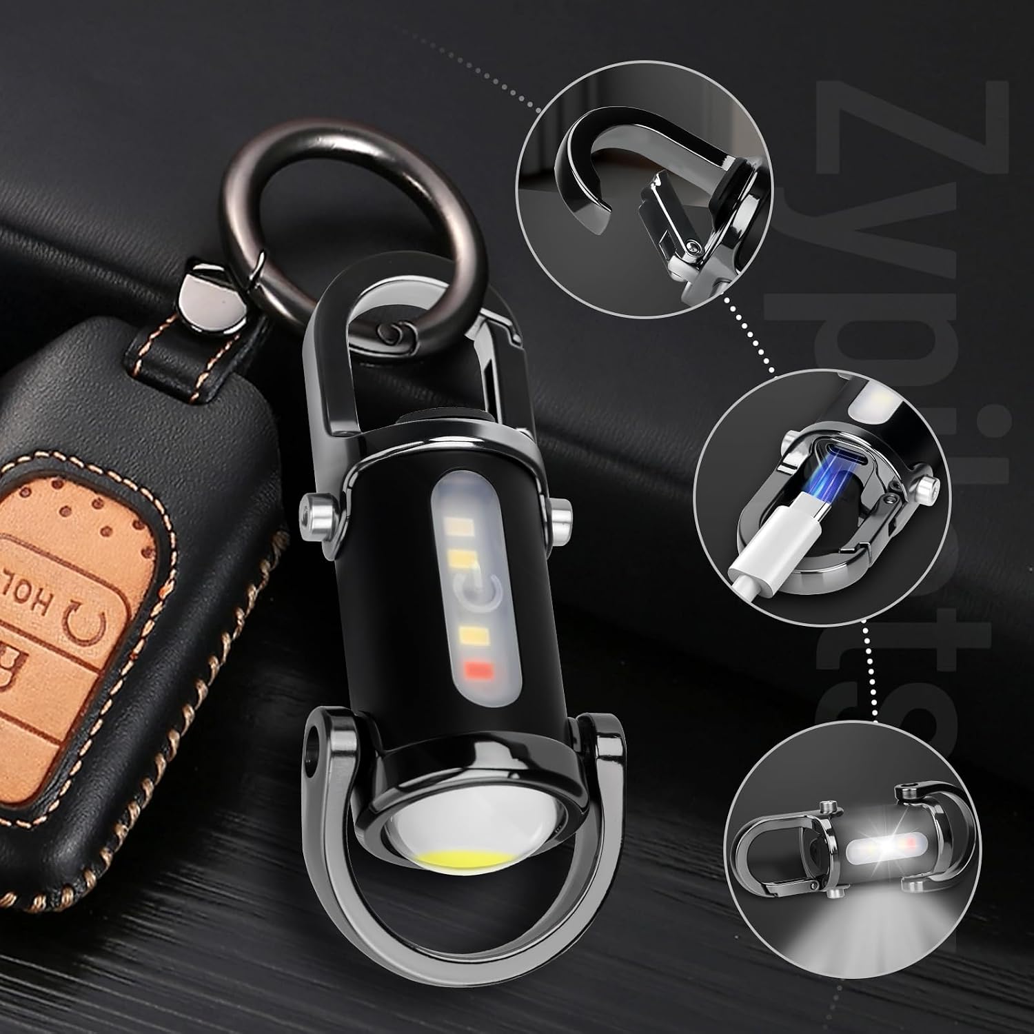 1200LM Super Bright Mini Led Flashlights USB Rechargeable Small Waterproof Keychain Flashlight Rescue, Camping-Black