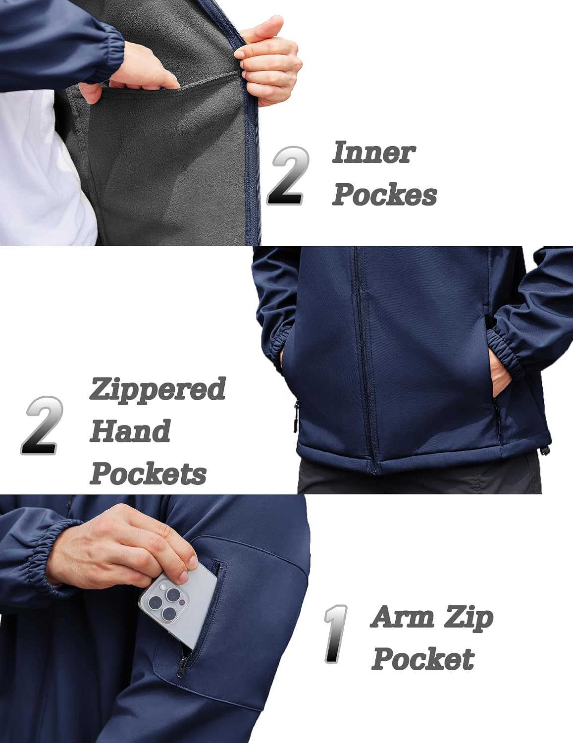 COOFANDY Men's Hooded Softshell Jacket Waterproof Fleece Lined Windbreaker Lightweight Outdoor Hiking Jacket