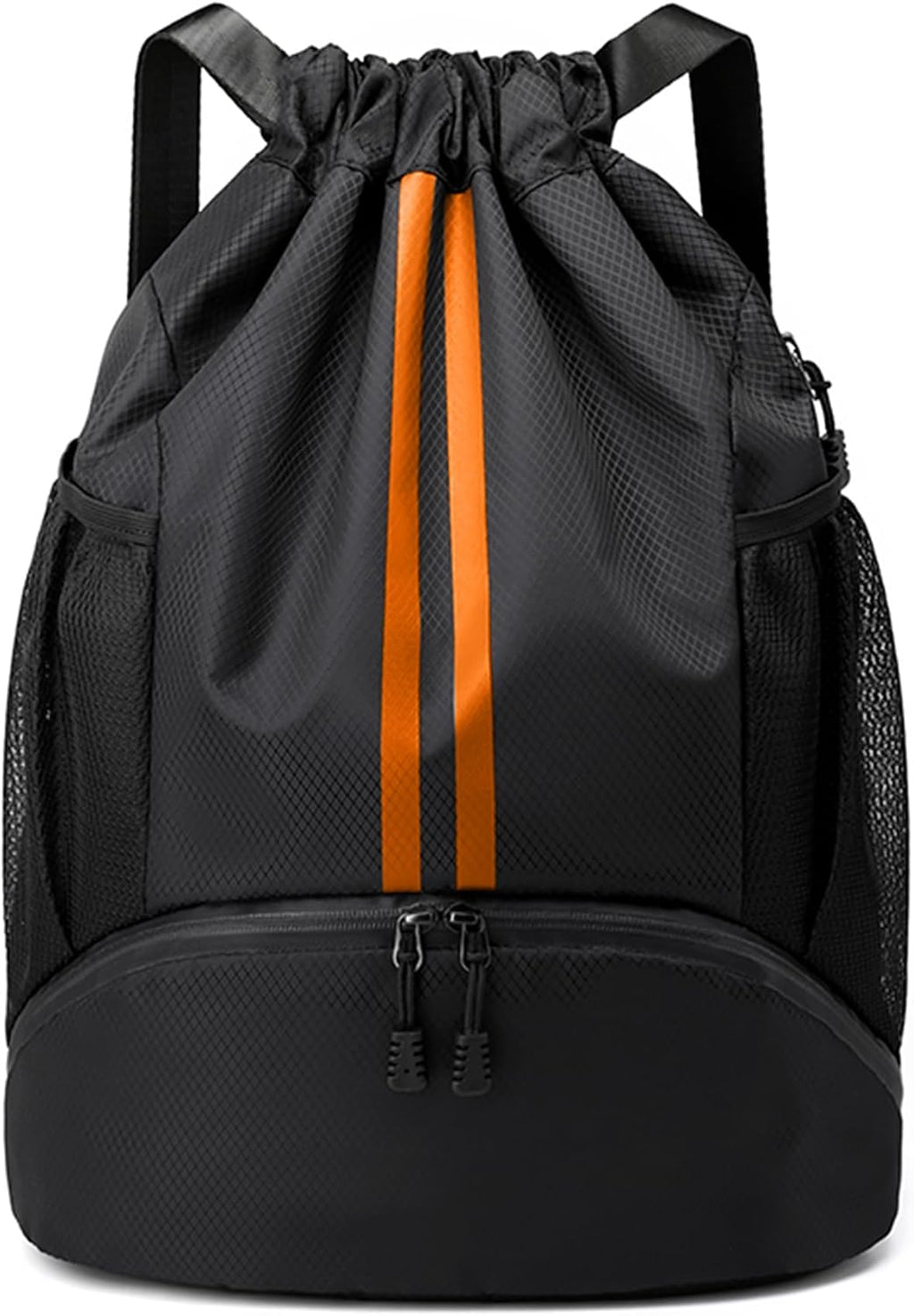 JELUTAR Drawstring Backpack Gym Bag with Shoes Pocket, Black Orange
