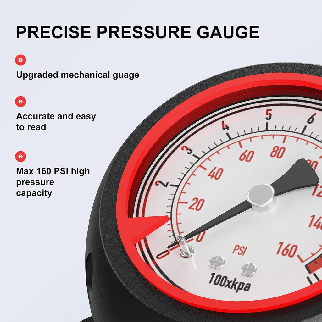 Bike Pump, 25” Height Full Size Bicycle Pump with 160 PSI High Pressure, Bike tire Pump with Presta and Schrader Valve, Bike Air Pump for Bike Tires, Balls and Swimming Ring,Bike Pumps with Psi Gauge