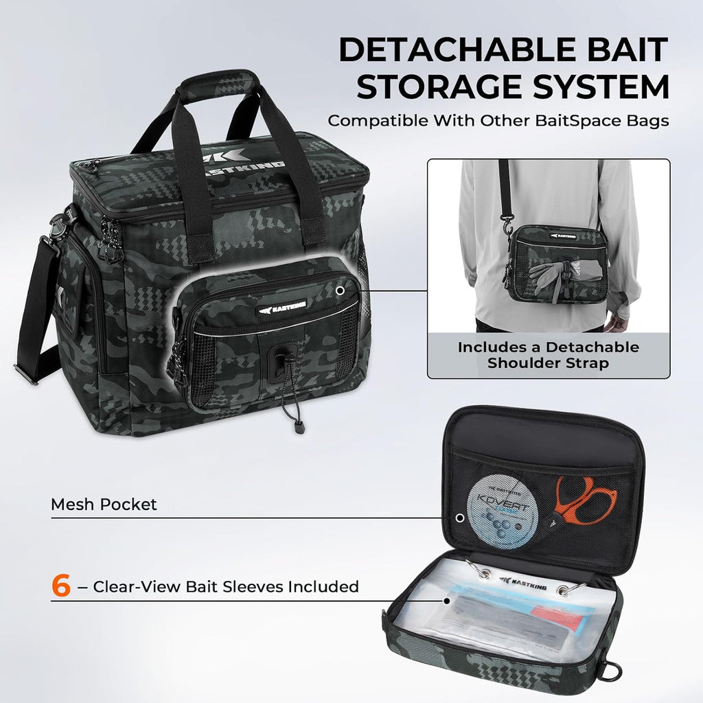 KastKing BaitSpace Tackle Bag with Removable Bait Binder, 4 Tackle Boxes