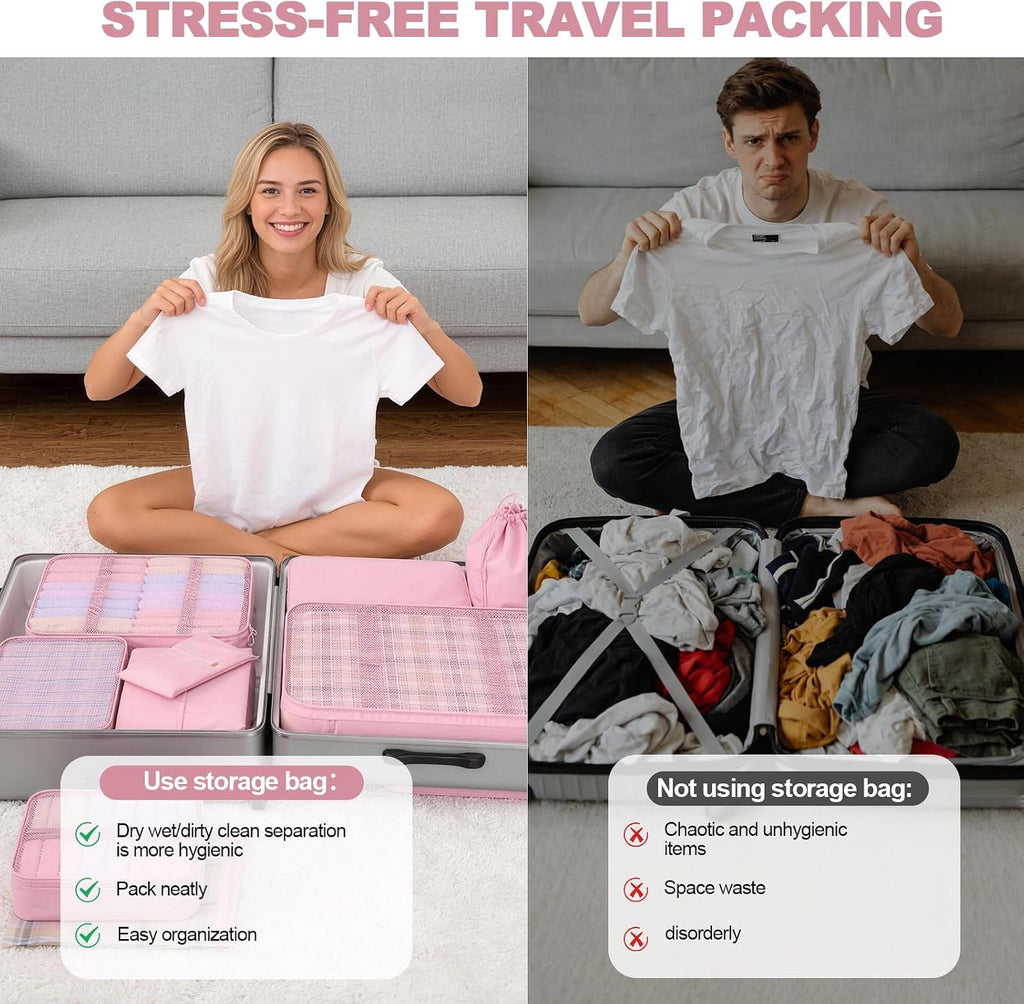 8 Set Packing Cubes for Travel, Suitcase Organizer Bags for Luggage (Pink)