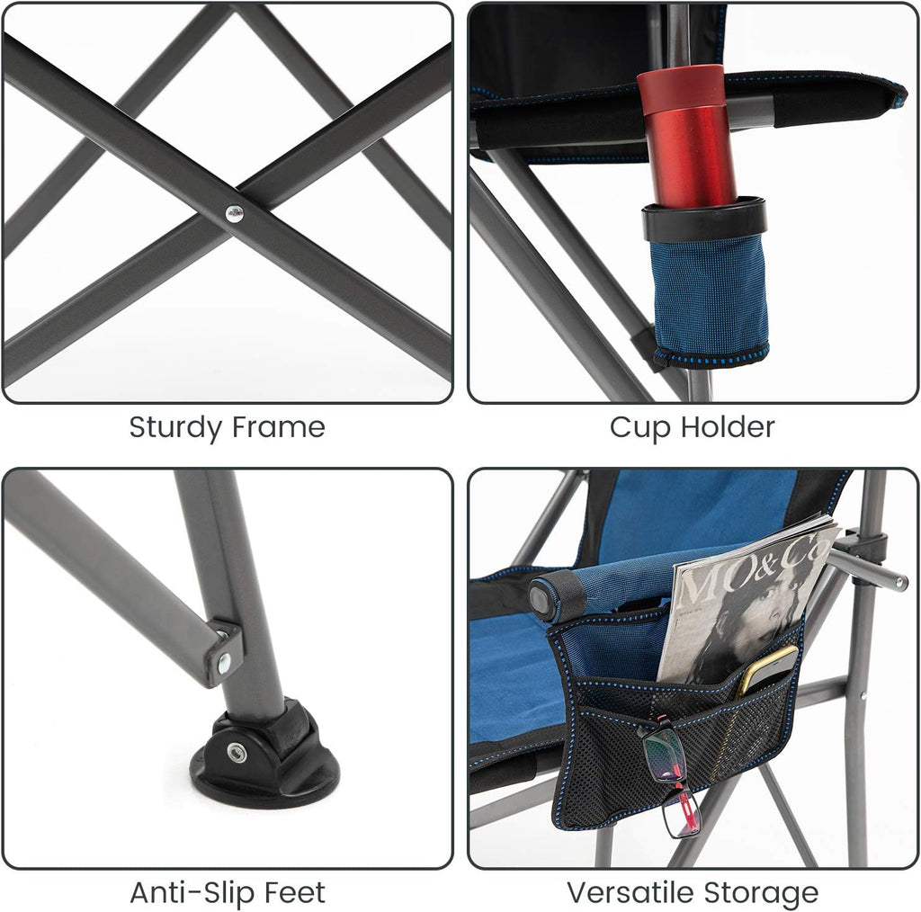 XGEAR 330LB Heavy Duty High Back Hard Arm Camping Chair with Cup Holder