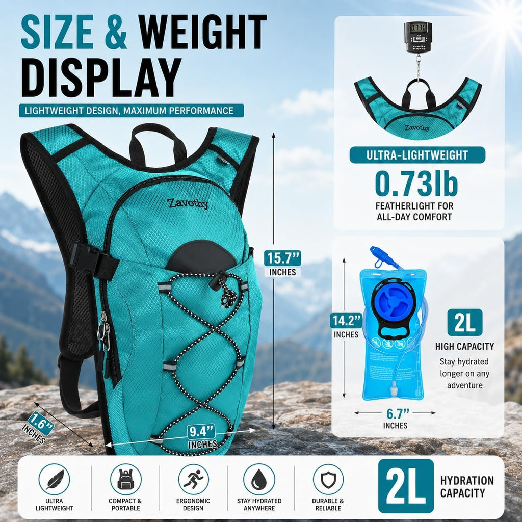 Zavothy Hydration Backpack with 2L Hydration Bladder Water Backpack for Hiking Hydration Pack for Running Cycling Hiking