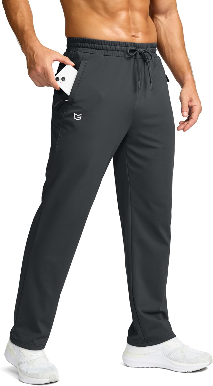 G Gradual Men's Fleece Lined Pants with 3 Zipper Pockets Water Resistant Winter Warm Hiking Pants Athletic Sweatpants for Men