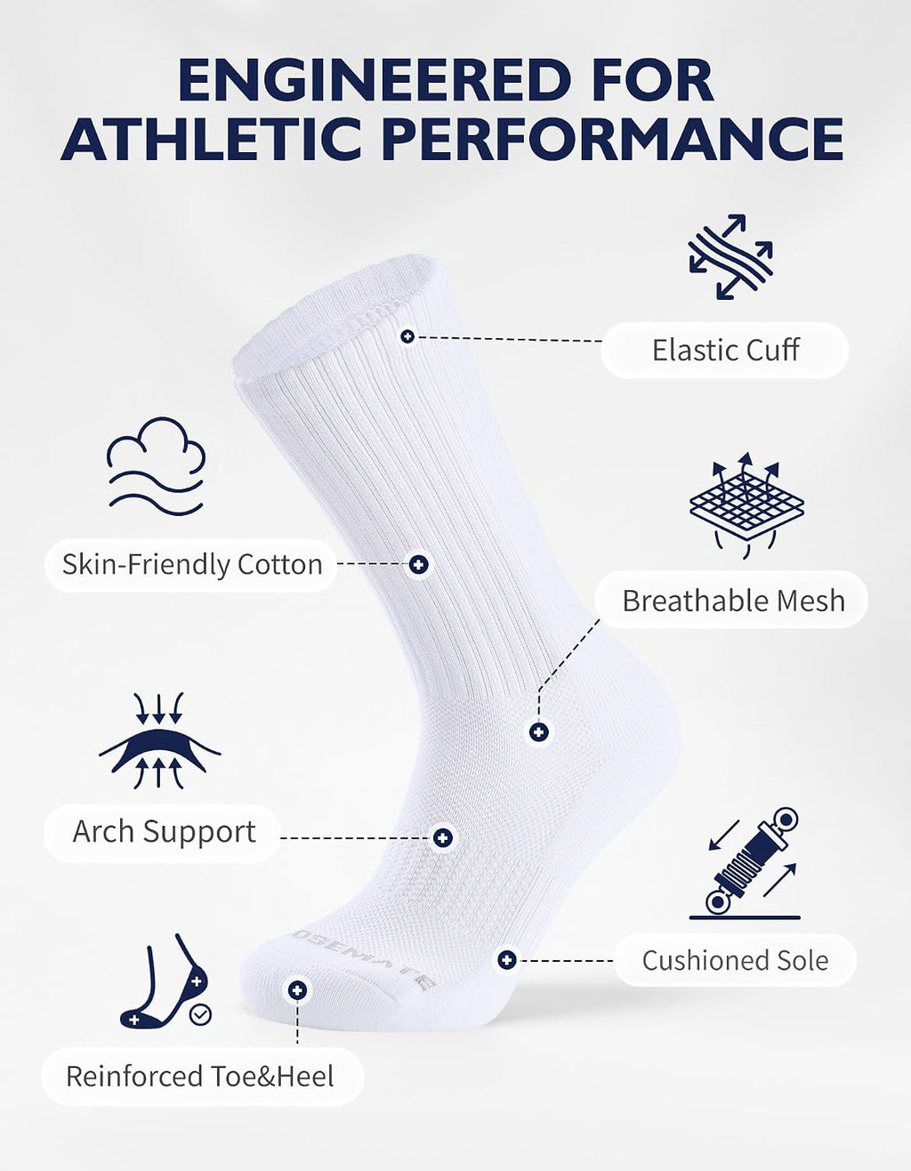CLOSEMATE Mens Athletic Crew Socks Moisture Wicking Cushioned 6 Pairs