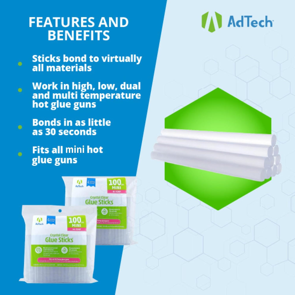 AdTech High Temp Mini Hot Glue Sticks, 4-Inch, 200-Count (2-Pack) | Strong Bond for Crafting, DIY & Repairs | Works with Hi-Temp Mini Glue Guns | Made in the USA