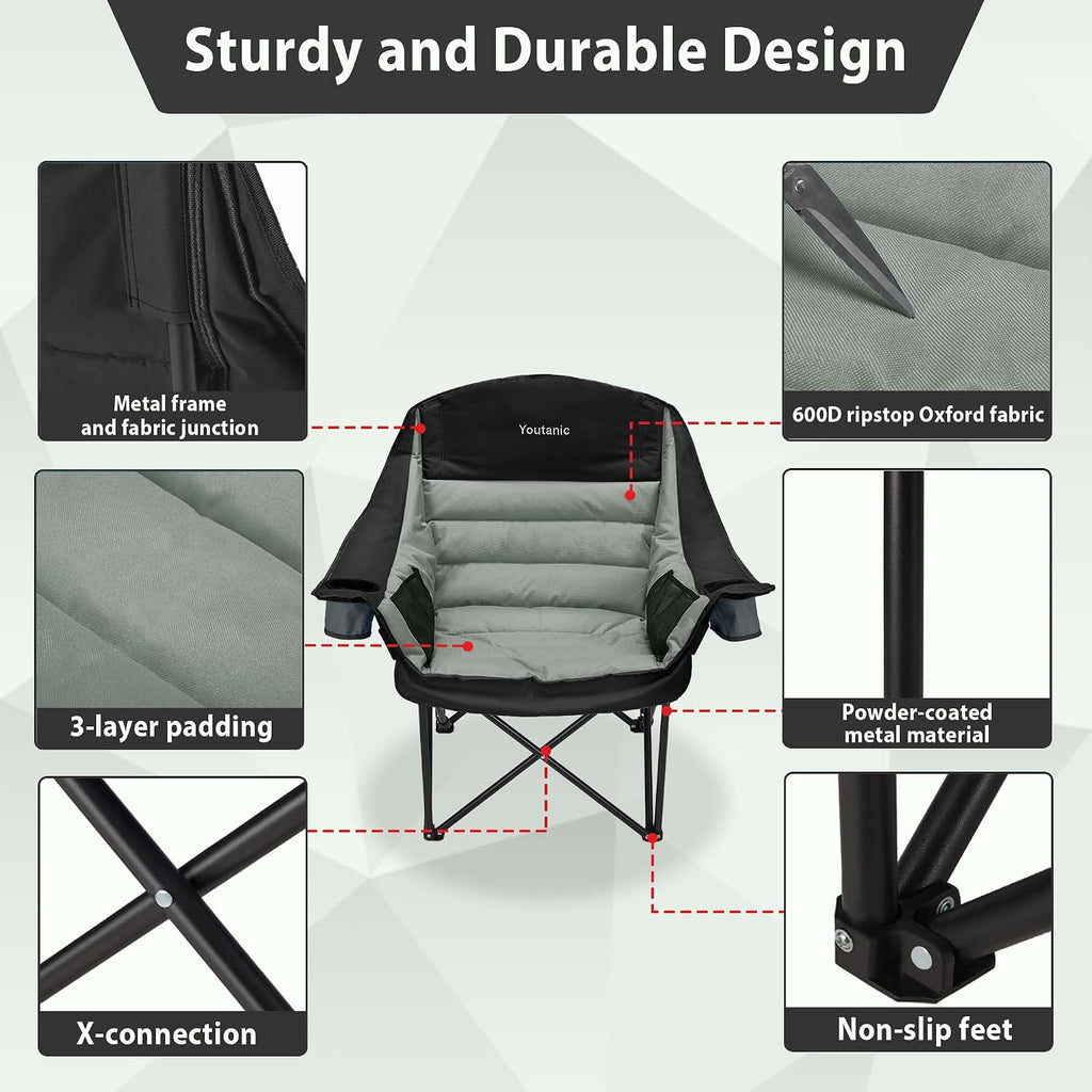 Youtanic Oversized Camping Chair, Portable Folding Camping Chairs