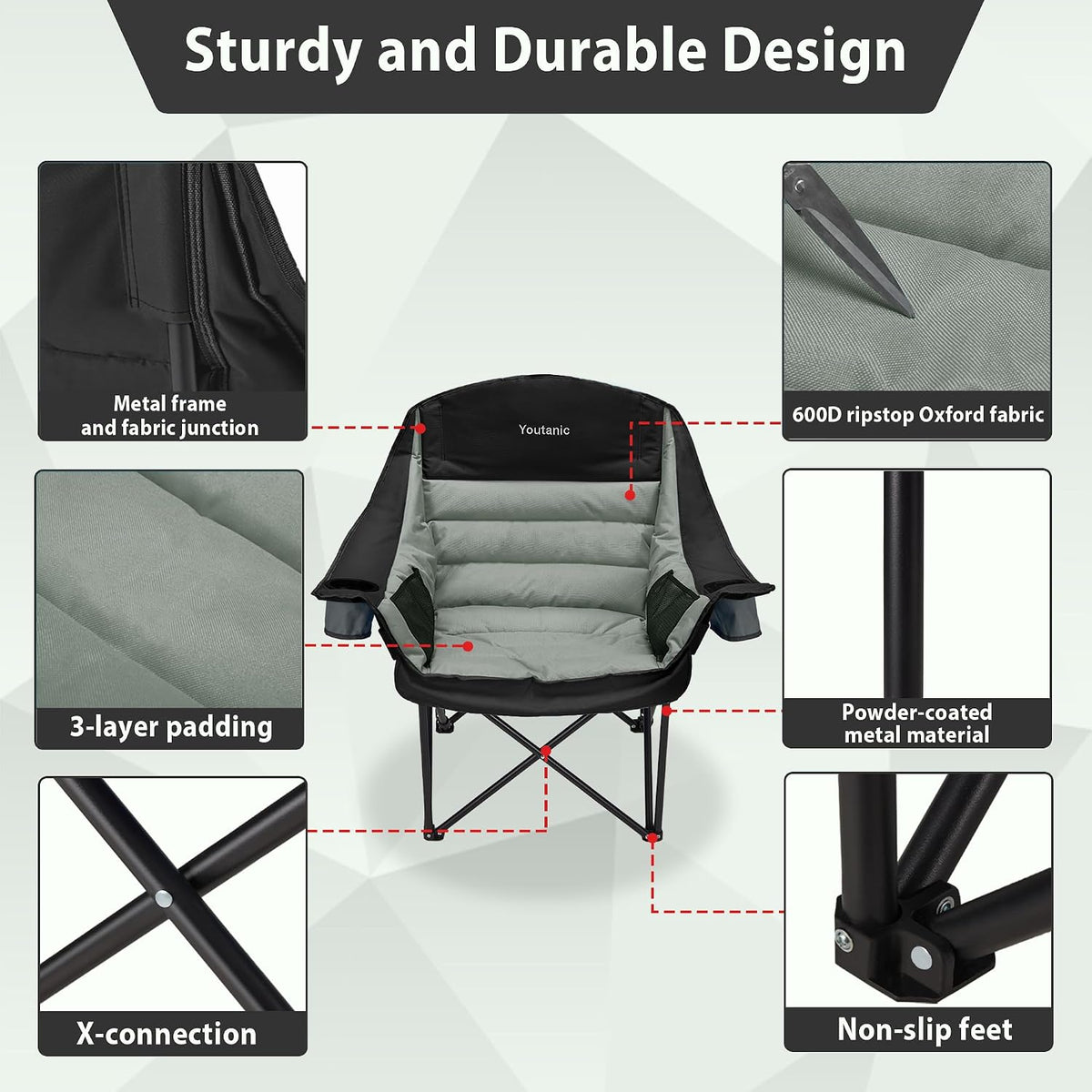 Youtanic Oversized Camping Chair, Portable Folding Camping Chairs
