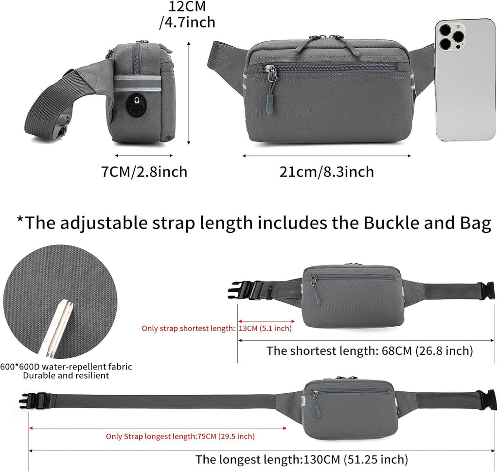 Mini Hiking Waist Bag, 3-Pocket 1.7L RFID Blocking Fanny Pack for Men Women (Grey)