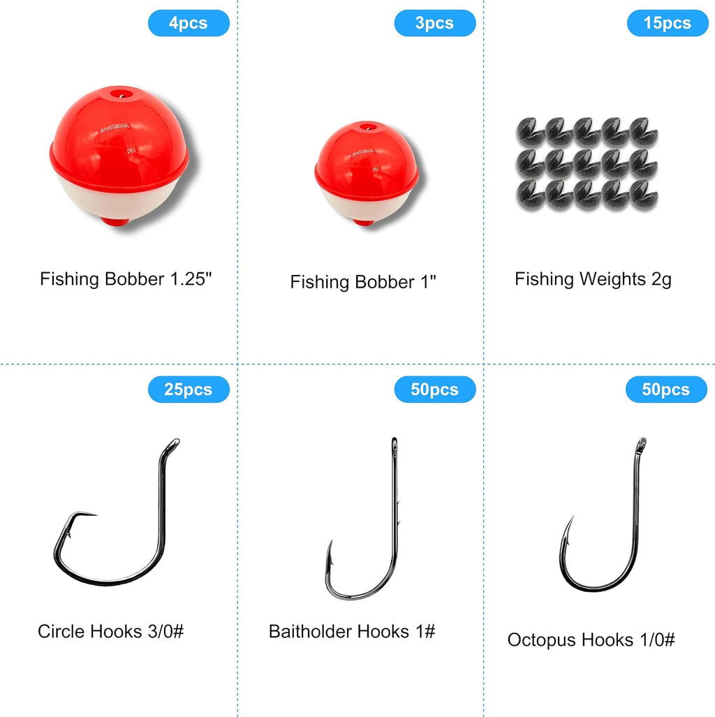 147PCS Fishing Tackle Kit with Fishing Bobbers, Fishing Hooks