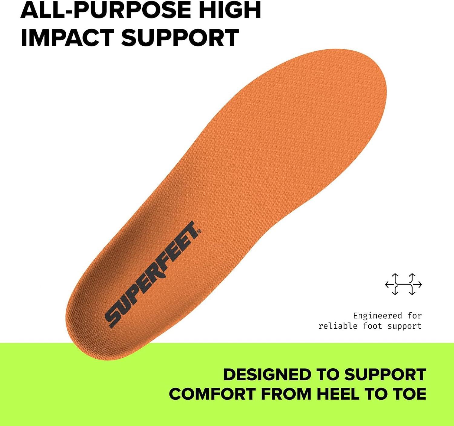 Superfeet All-Purpose High Impact Support Insoles (Orange) for Active Lifestyle with High Arch Support - Men 13.5-15