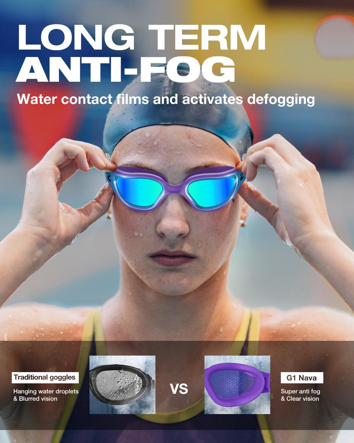 ZIONOR G1 Nava Anti-Fog Nano Lens Swim Goggles for Adult Men Women