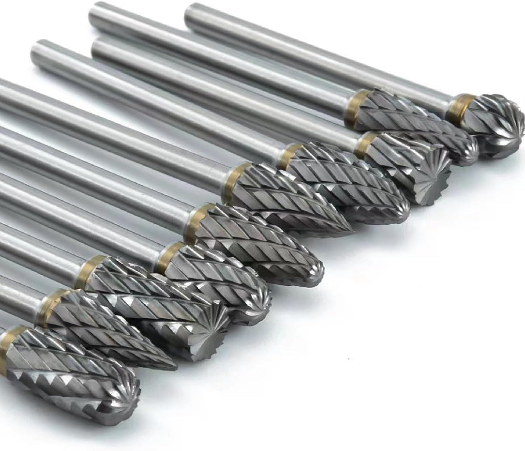 HIDOTOL Carbide Burr Set 10PC 1/8" Shank Tungsten Double Cut Carbide Rotary Burr Set for Metal and Wood Carving, Grinding, Polishing, Engraving, Drilling.
