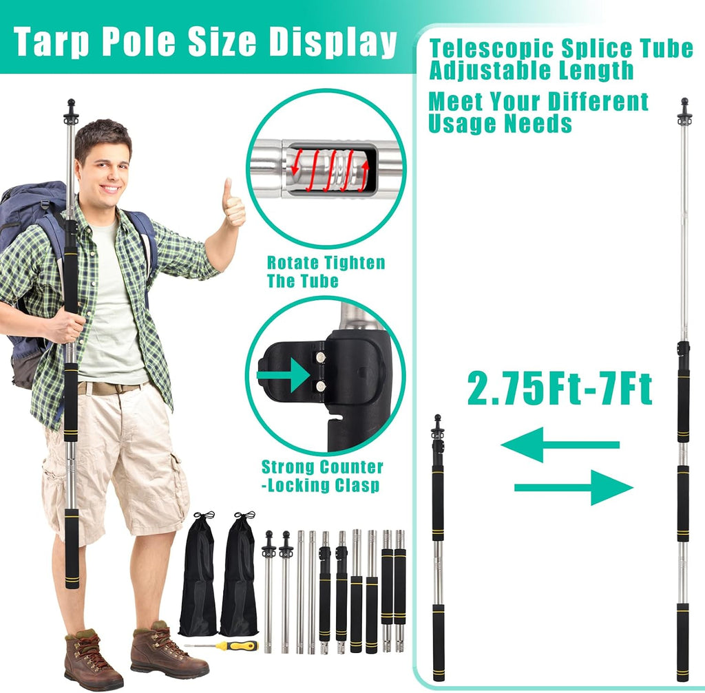 Tarp Poles,Tent Poles Set of 2 2Ft to 6Ft Replacement Canopy Poles Heavy Duty Telescoping Tent Poles for Tarp Outdoor Camping Awning Poles Adjustable Sturdy Durable Shade Cloth Poles, Black