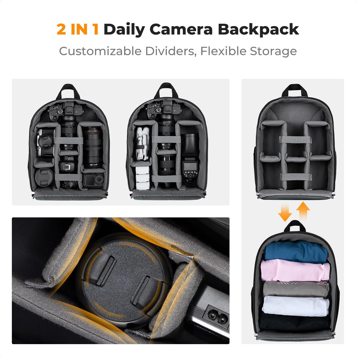 K&F CONCEPT Camera Backpack, Lightweight Camera Bag with Tripod Holder