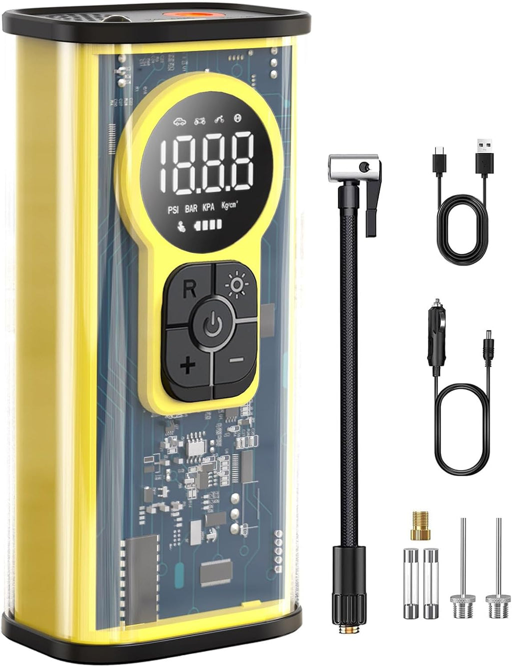 Electric Bike Tire Pump, Portable Electric Air Pump for Road Bicycle, E-Bike, Motorcycle, Car Tires and Sports Ball Inflation