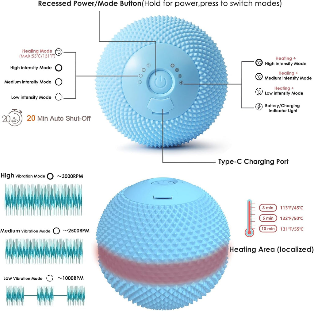 Heating Vibrating Massage Ball with 7 Modes & Memory Function