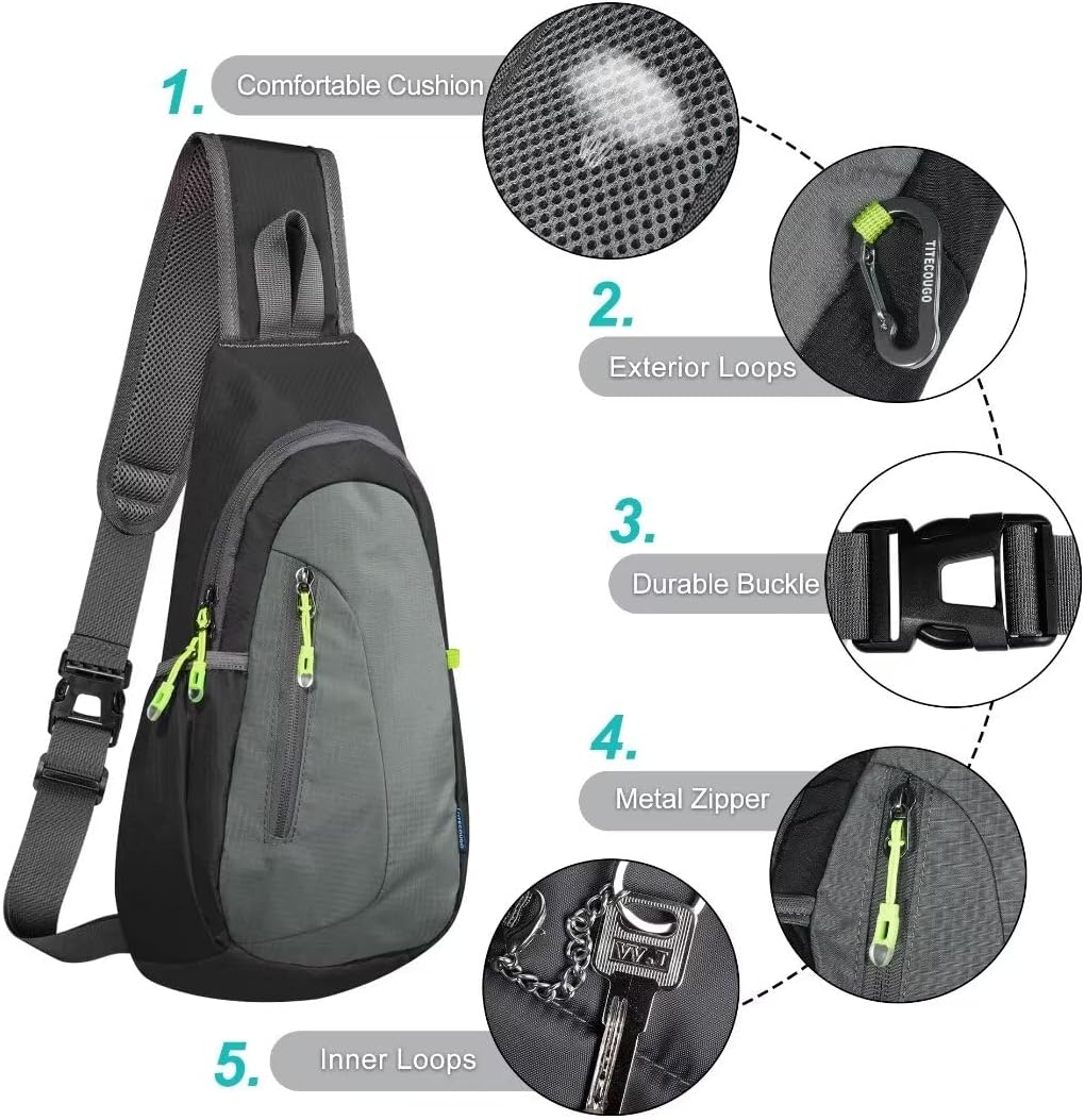 TITECOUGO Small Sling Bag, Lightweight Crossbody Backpack for Men Women, Shoulder Bag for Sports and Outdoor