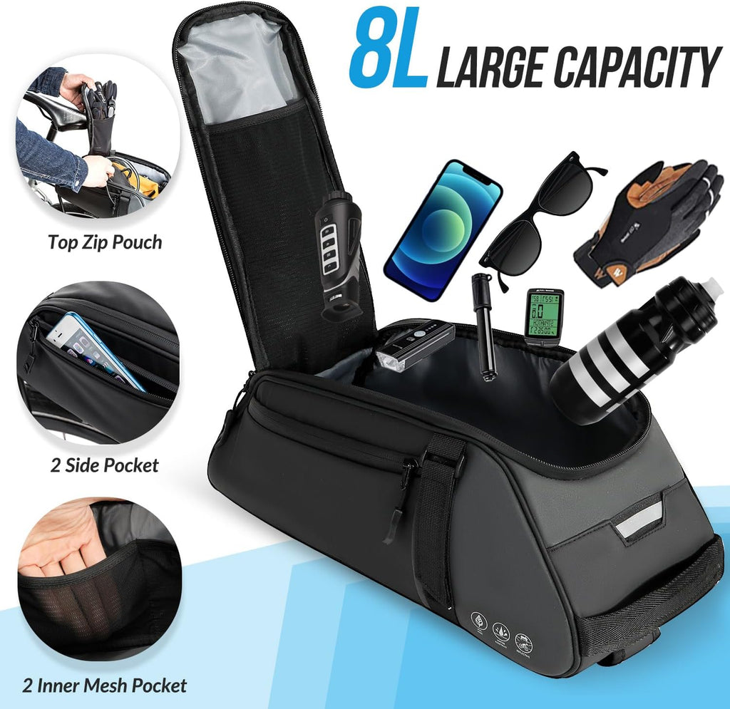 WOTOW Rear Bike Rack Bag, 8L Waterproof Bike Storage Saddle Bag for Bicycle