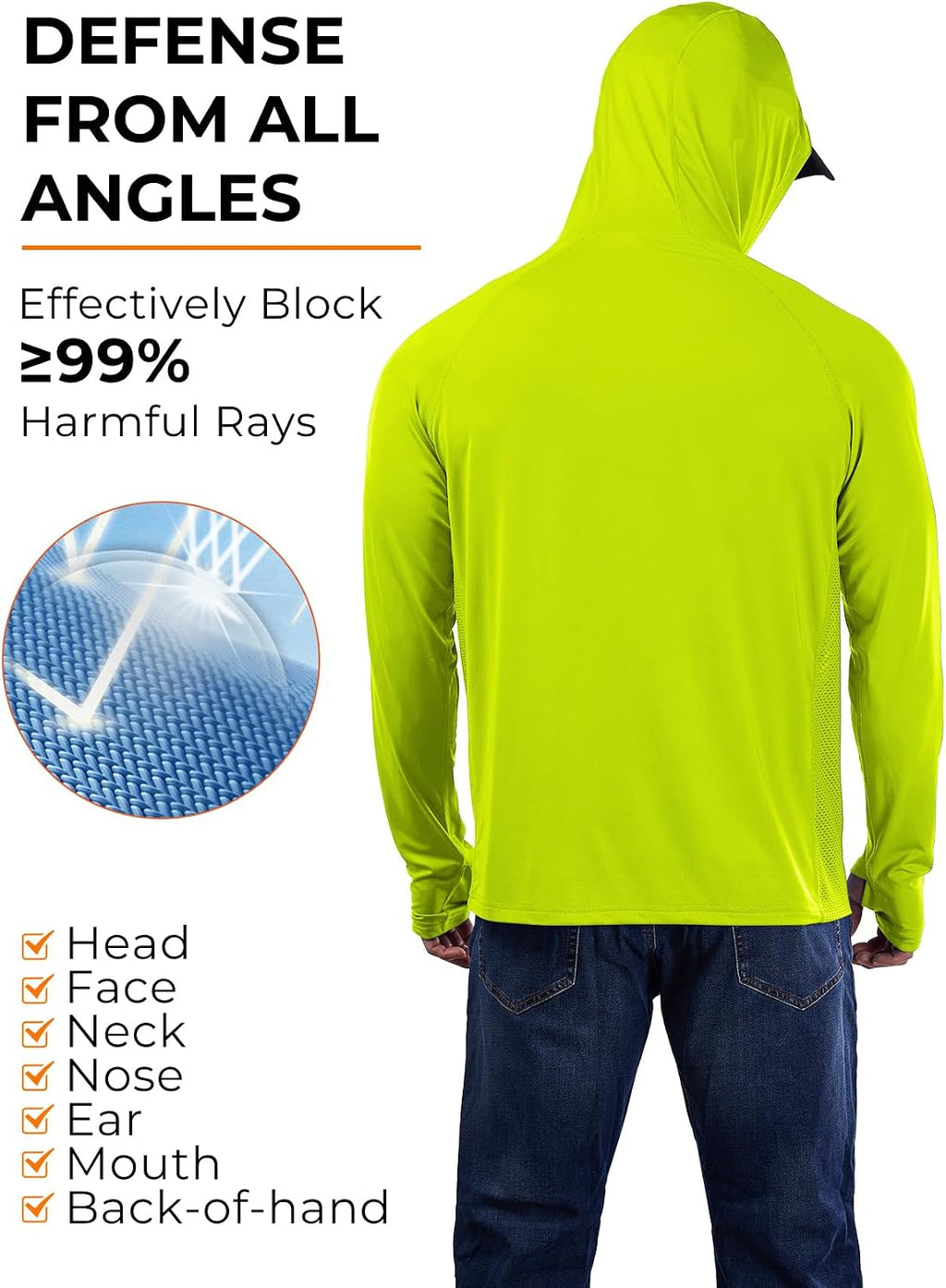 Rodeel UPF 50+ Men’s Long Sleeve Performance Fishing Hiking Shirt with Mask UV Neck Gaiter Hoodie