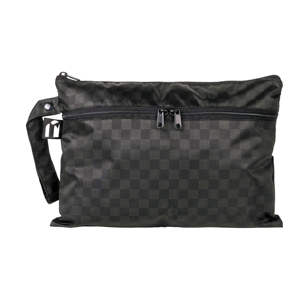 Bumkins Roamio Waterproof Wet Dry Clutch Bag for Baby, Travel, Swim Suits, Cloth Diapers, Pump Parts, Pool, Gym Clothes, Toiletry, Hook to Stroller, Pack for Daycare, Zip Bag Pouch, Black Check