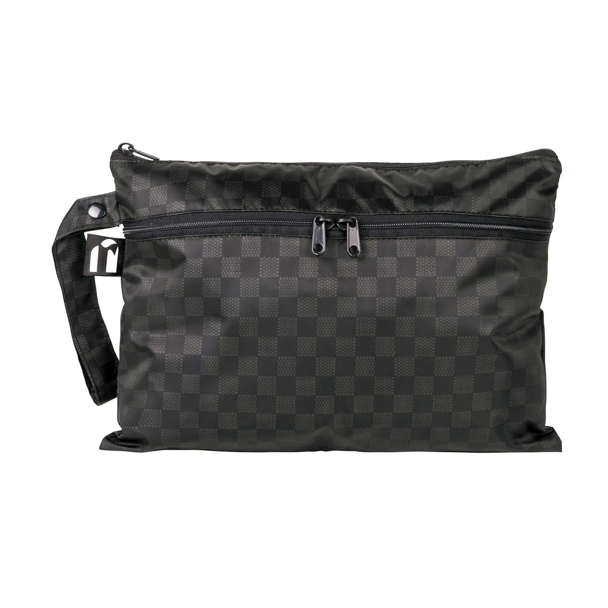 Bumkins Roamio Waterproof Wet Dry Clutch Bag for Baby, Travel, Swim Suits, Cloth Diapers, Pump Parts, Pool, Gym Clothes, Toiletry, Hook to Stroller, Pack for Daycare, Zip Bag Pouch, Black Check